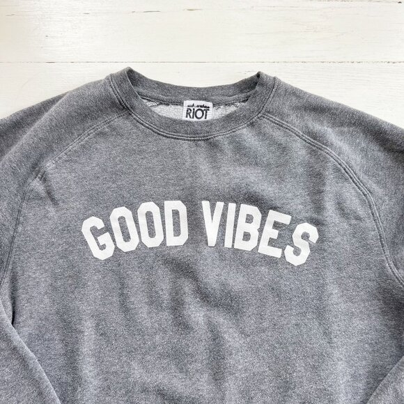 Sub_Urban Riot Good Vibes Graphic Crew Sweatshirt in Heather Grey XS - Picture 5 of 11